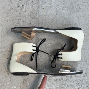 Jimmy Choo metallic and creamy white leather sandals